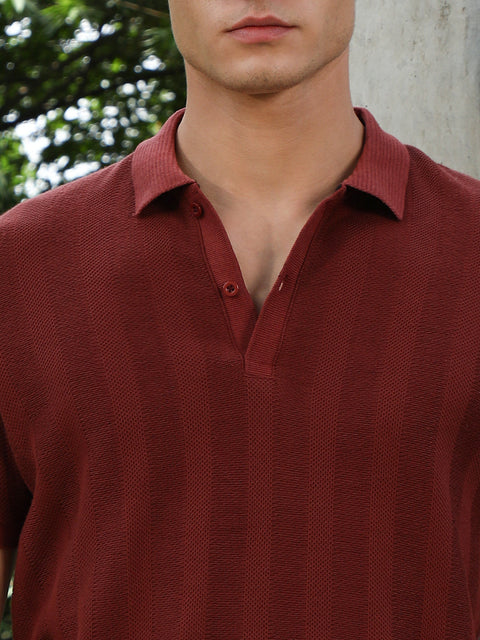 HookdRust Red Candy Stripe-Knitted Polo T-Shirt