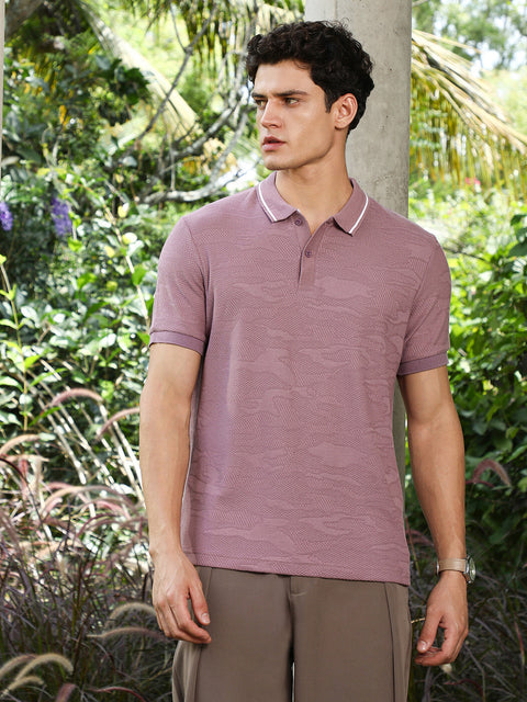 HookdMauve Purple Abstract-Tactile Knit Polo T-Shirt