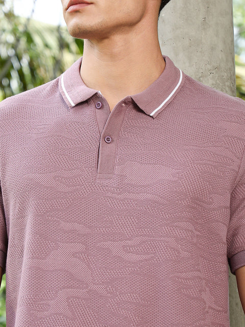 HookdMauve Purple Abstract-Tactile Knit Polo T-Shirt