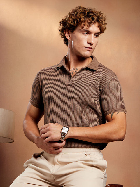 STARCAST Solid Ribbed Polo T-Shirt