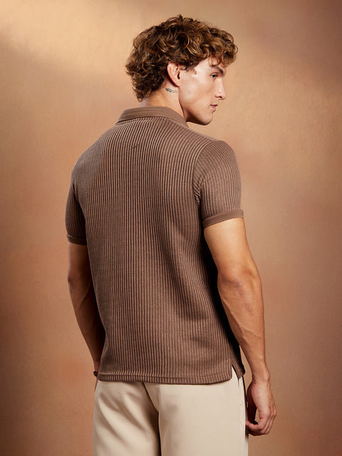 STARCAST Solid Ribbed Polo T-Shirt