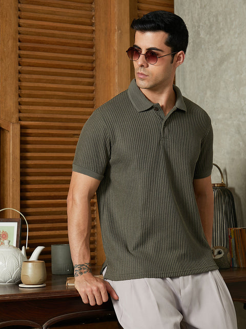 CTRL CLUB Solid Ribbed Polo T-Shirt