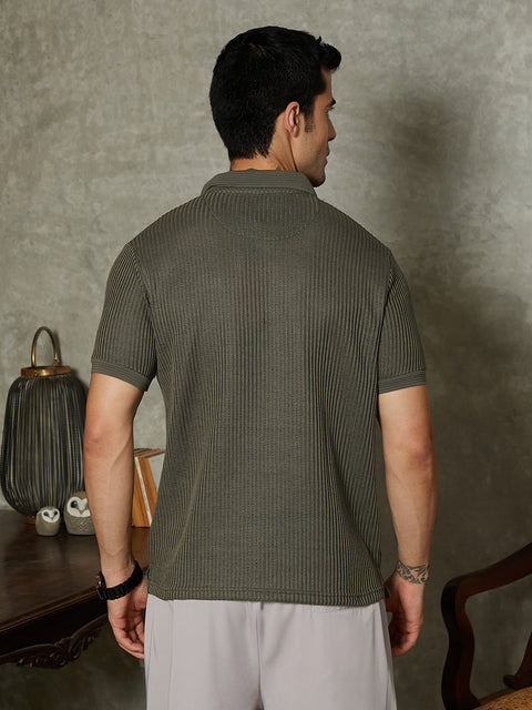 CTRL CLUB Solid Ribbed Polo T-Shirt