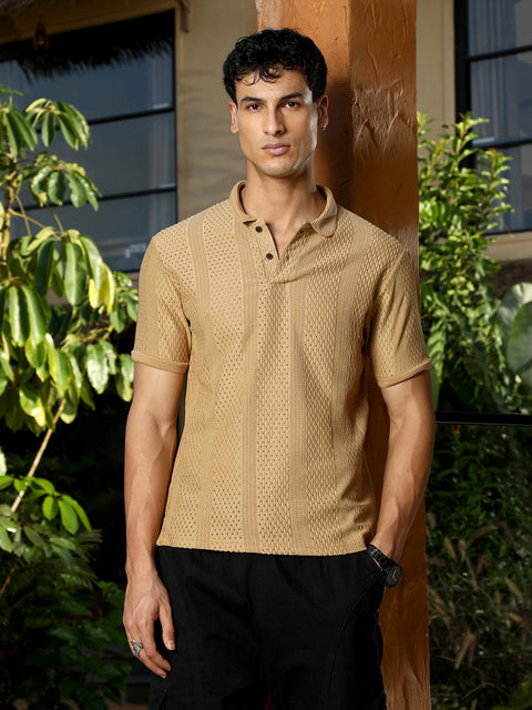 XYNG Marquise-Panel Jacquard Polo T-Shirt