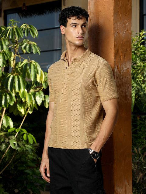 XYNG Marquise-Panel Jacquard Polo T-Shirt