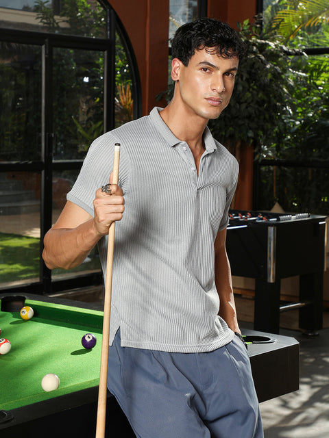 Known Solid Ribbed Polo T-Shirt