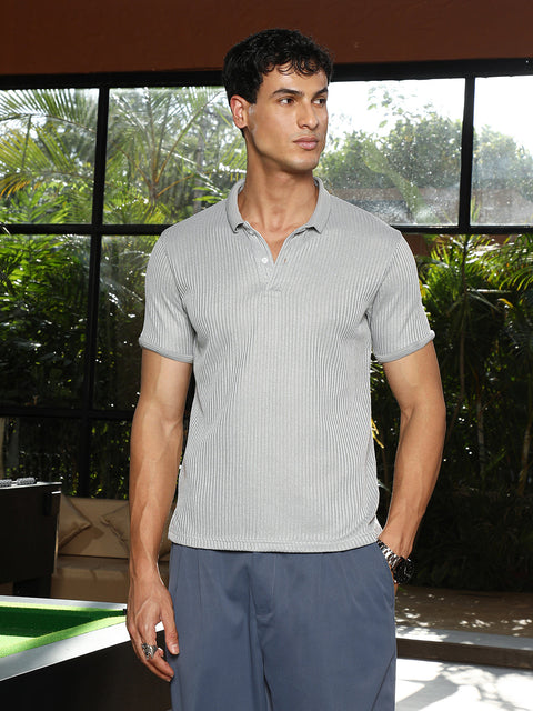 Known Solid Ribbed Polo T-Shirt