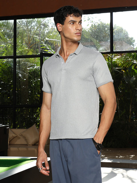 Known Solid Ribbed Polo T-Shirt