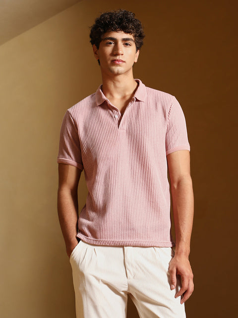 Known Solid Ribbed Polo T-Shirt