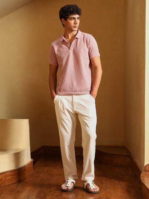 Known Solid Ribbed Polo T-Shirt