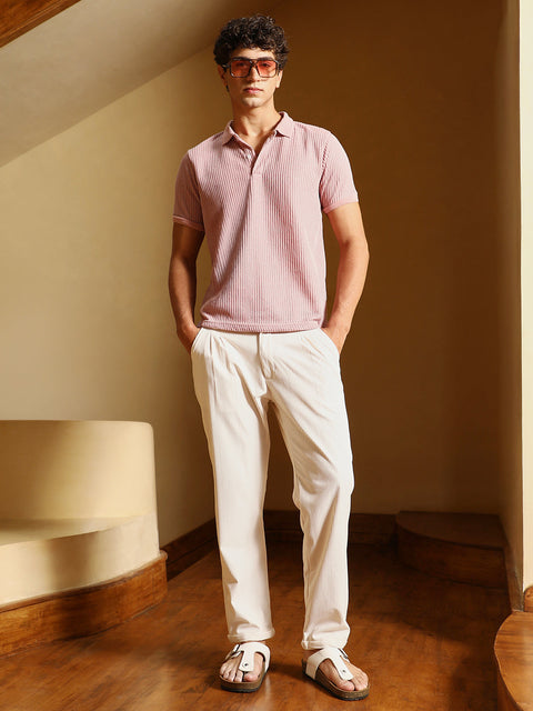 Known Solid Ribbed Polo T-Shirt