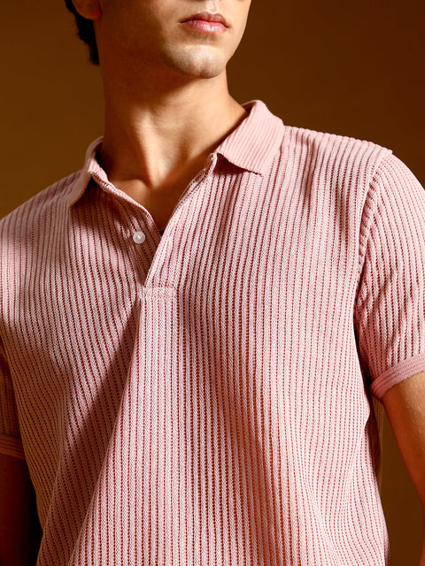 Known Solid Ribbed Polo T-Shirt