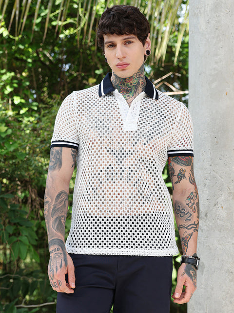 HookdOpen-Knit Block Polo T-Shirt