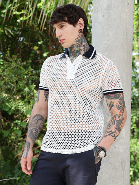 HookdOpen-Knit Block Polo T-Shirt