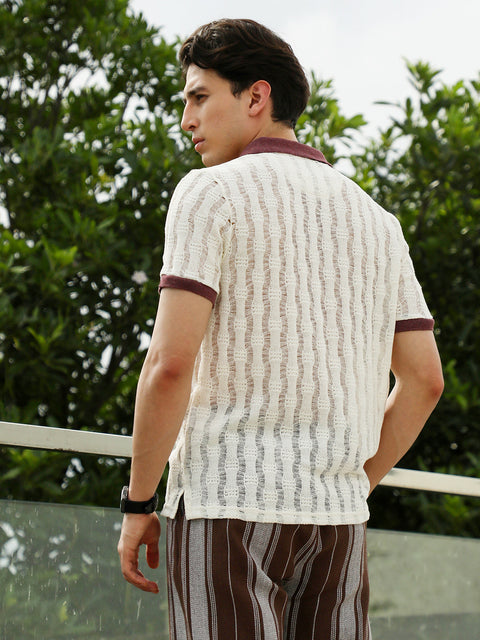 HookdTextured Knit Polo T-Shirt with Contrast Collar and Cuffs