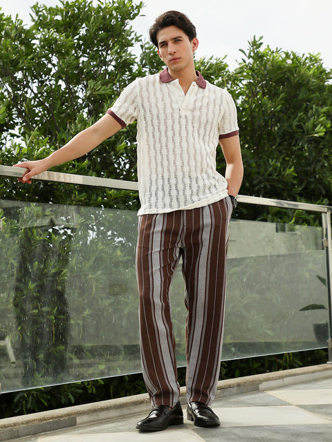 HookdTextured Knit Polo T-Shirt with Contrast Collar and Cuffs