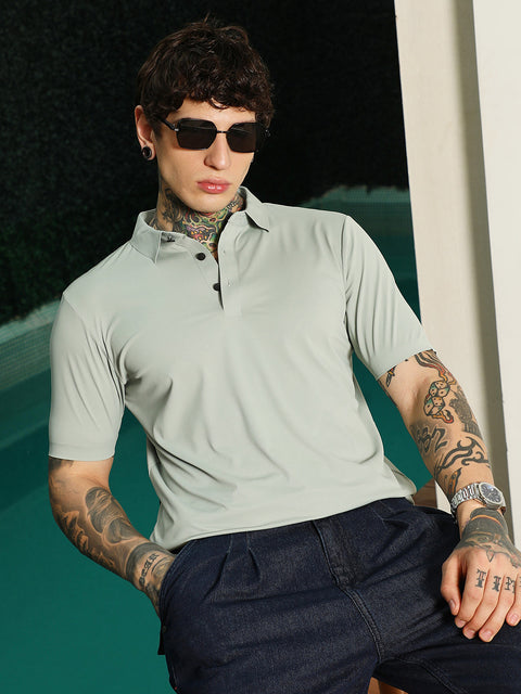 HookdLight Green Slim Fit Polo T-Shirt with Breathable Poly-Spandex Blend