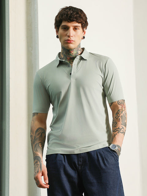 HookdLight Green Slim Fit Polo T-Shirt with Breathable Poly-Spandex Blend