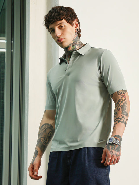 HookdLight Green Slim Fit Polo T-Shirt with Breathable Poly-Spandex Blend
