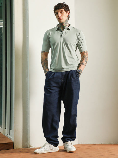HookdLight Green Slim Fit Polo T-Shirt with Breathable Poly-Spandex Blend