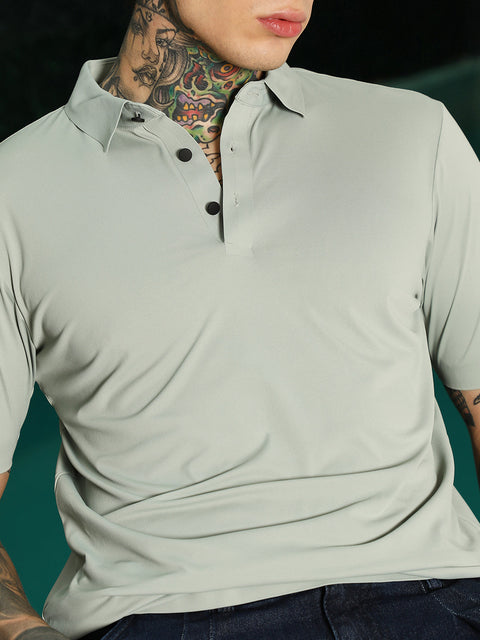 HookdLight Green Slim Fit Polo T-Shirt with Breathable Poly-Spandex Blend