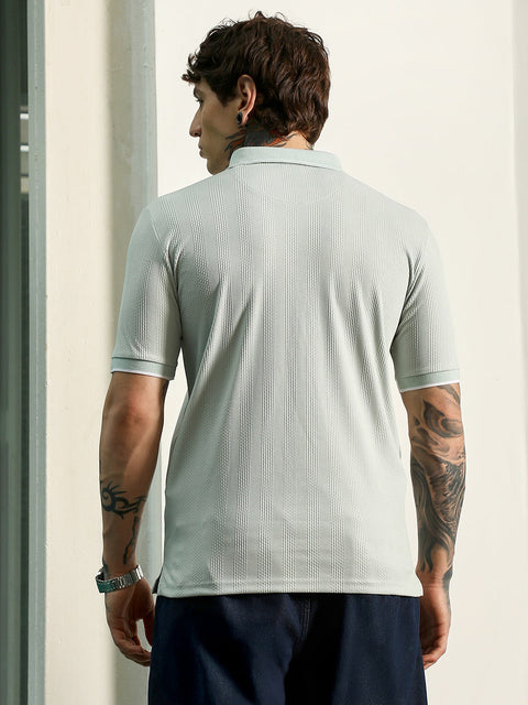 HookdLight Green Textured Polo T-Shirt - Slim Fit, Breathable Poly-Spandex Blend