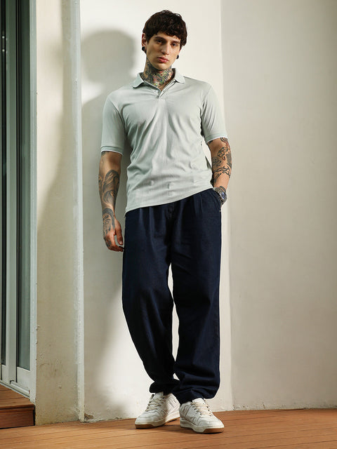 HookdLight Green Textured Polo T-Shirt - Slim Fit, Breathable Poly-Spandex Blend