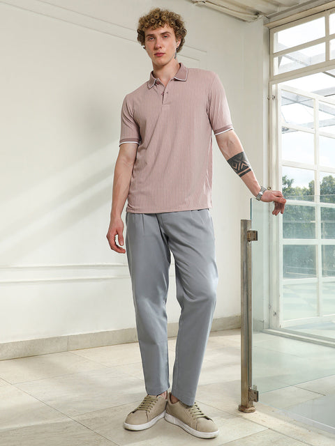 HookdLight Pink Textured Polo T-shirt with Contrast Detailing