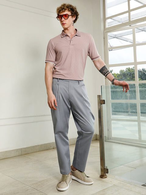 HookdLight Pink Textured Polo T-shirt with Contrast Detailing