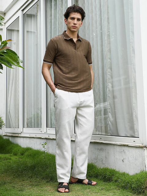 HookdBrown Textured Polo T-shirt with Contrasting Accents