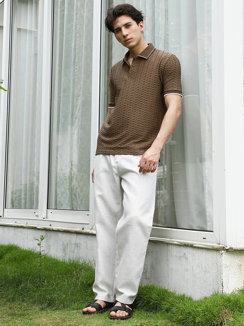 HookdBrown Textured Polo T-shirt with Contrasting Accents