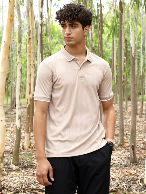 Behookd Ribbed-Vined Textured Polo T-Shirt