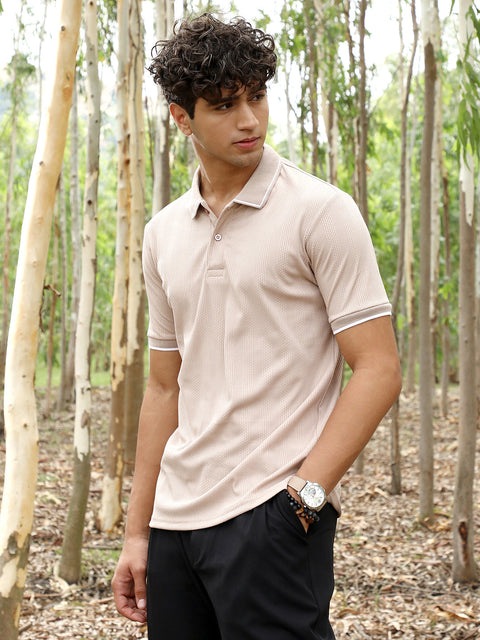 Behookd Ribbed-Vined Textured Polo T-Shirt