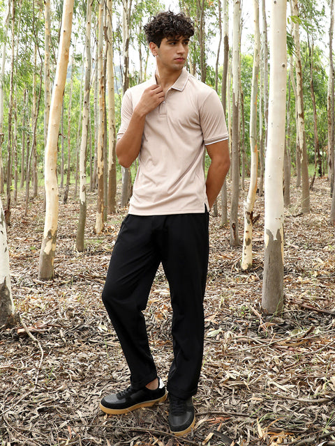 Behookd Ribbed-Vined Textured Polo T-Shirt