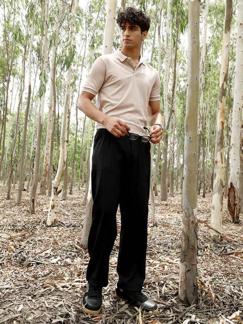 Behookd Ribbed-Vined Textured Polo T-Shirt