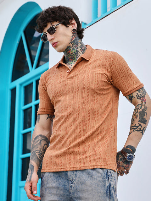 Interim Geometric-Folk Knitted Polo T-Shirt