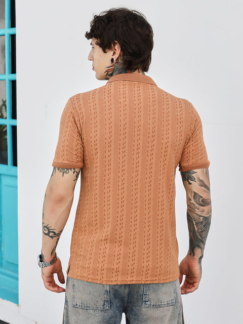 Hooked Geometric-Folk Knitted Polo T-Shirt