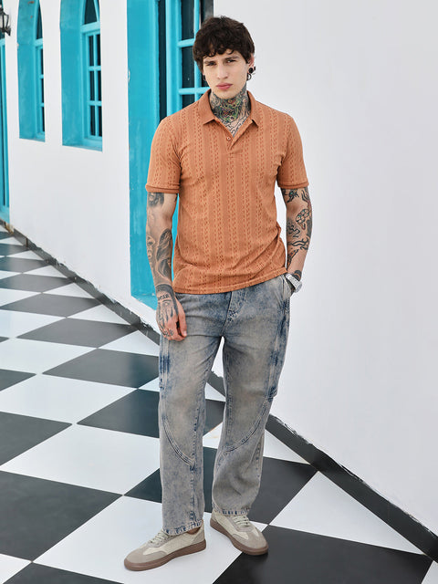 Hooked Geometric-Folk Knitted Polo T-Shirt