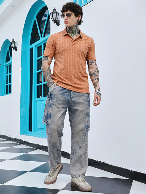 Hooked Geometric-Folk Knitted Polo T-Shirt