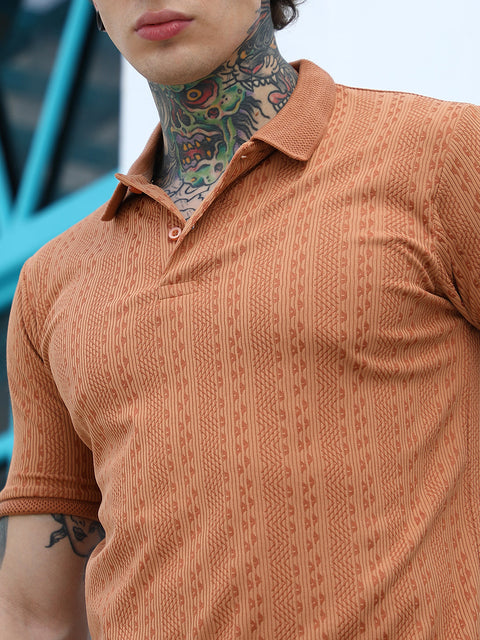 Hooked Geometric-Folk Knitted Polo T-Shirt