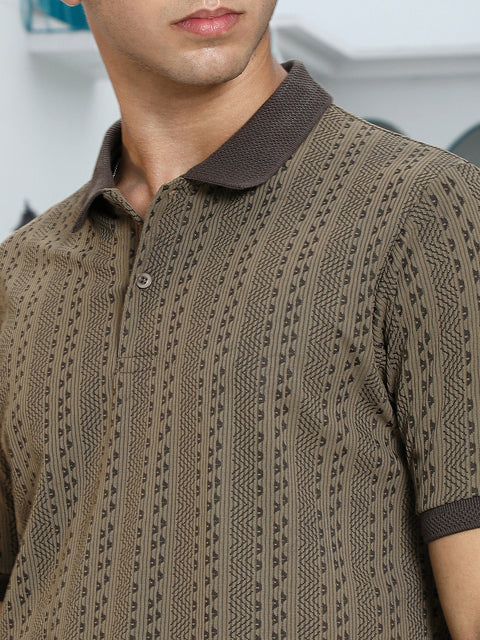 Hooked Geometric-Folk Knitted Polo T-Shirt