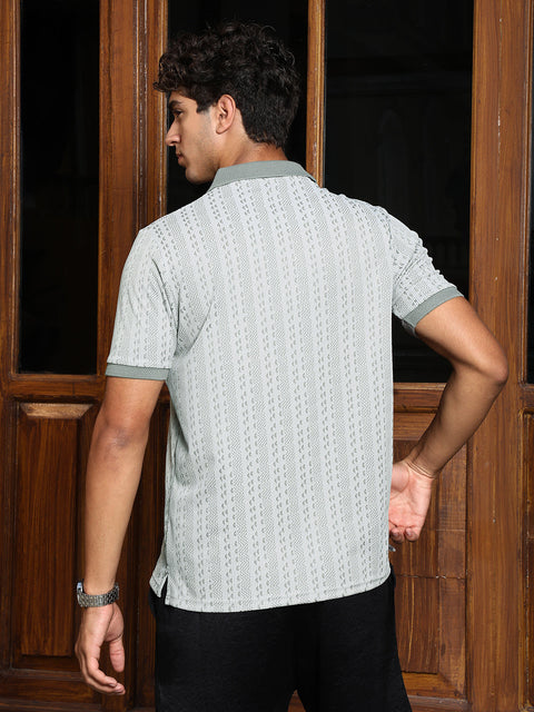 Interim Geometric-Folk Knitted Polo T-Shirt