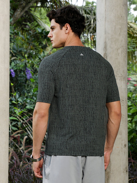 HookdEmerald Green & Midnight Black Contrast-Heathered Knitted T-Shirt