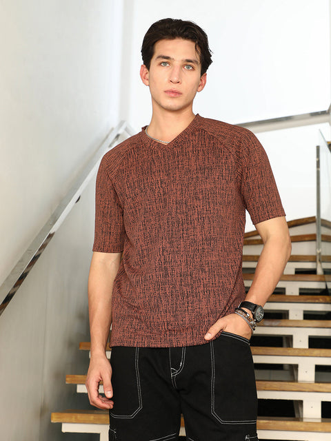 Hooked Contrast-Heathered Knitted T-Shirt