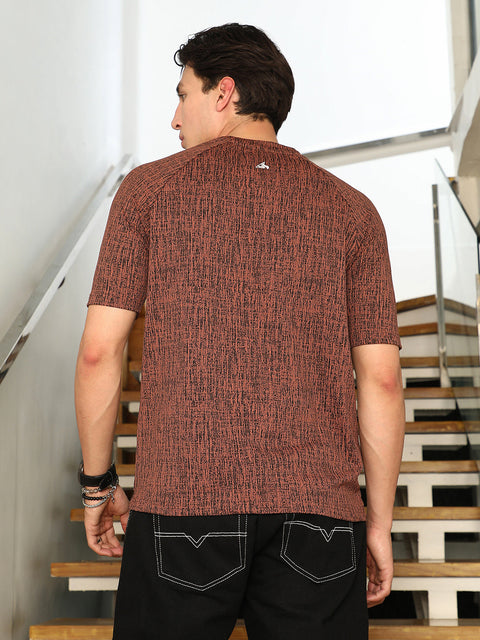 Hooked Contrast-Heathered Knitted T-Shirt
