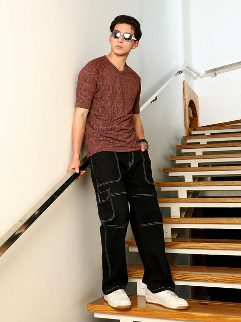 Hooked Contrast-Heathered Knitted T-Shirt