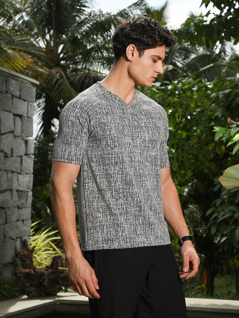 Behookd Coin Grey & Midnight Black Contrast-Heathered Knitted T-Shirt
