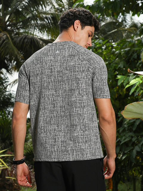 CTRL CLUB Coin Grey & Midnight Black Contrast-Heathered Knitted T-Shirt