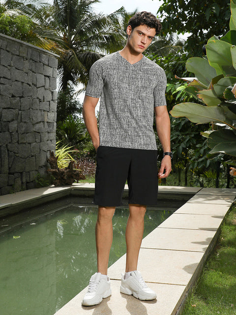 Behookd Coin Grey & Midnight Black Contrast-Heathered Knitted T-Shirt