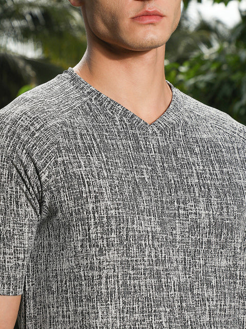 Hooked Coin Grey & Midnight Black Contrast-Heathered Knitted T-Shirt